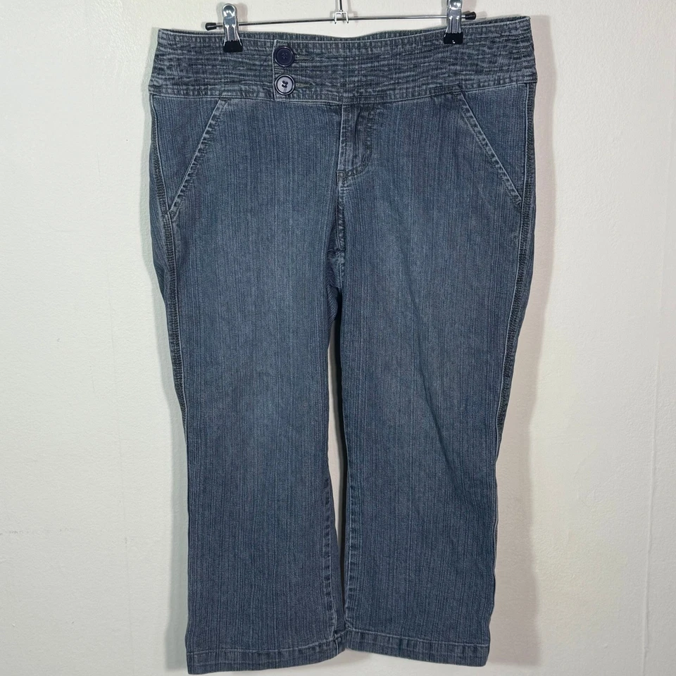 Pantalones capri de mezclilla Z Cavaricci para mujer talla 14 azul elástico acampanado de colección Foto 1 de 4