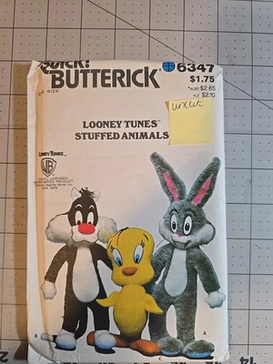 Vtg Butterick 6347 Looney Tunes Stuffed Animals Sylvester Tweety Bird Bugs Bunny - Image 1 of 2