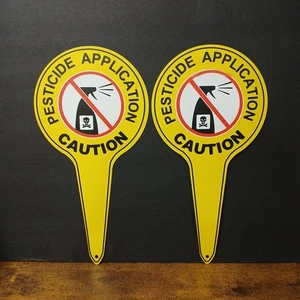 Two Caution Pesticide Application Metal Yard Lawn Sign Stake - 12" (8" Exposed) - Picture 1 of 3