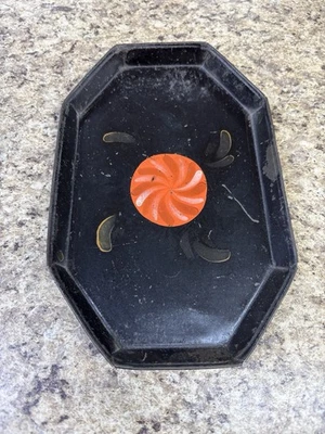 Antiguo ataúd bandeja toleware pintado a mano siglo XIX 8,5x5." Aproximadamente. Foto 1 de 4