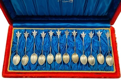 Conjunto de 12 colheres de prata esterlina Demitasse da Gorham 1800’s com estojo ajustado 925 - Imagem 1 de 4