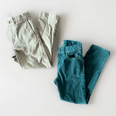 CREWCUTS J.Crew Boys Lot Of 2 Pants Corduroy Green + Khaki Slim Preppy School - Image 1 of 4