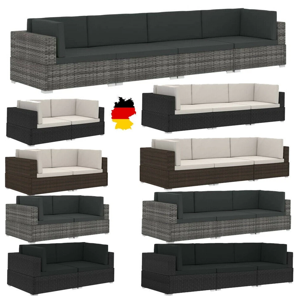 2/3/4-Sitzer Gartensofa Poly Rattan Gartenmöbel Couch Garnitur Sofa mit Kissen - Bild 1 von 1