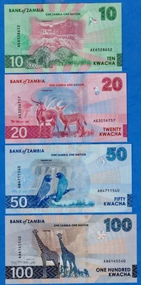 2025 Zambia set 10 20 50 100 Kwacha 2025 P-62 to 65  UNC Banknotes Animals,Eagle Foto 1 de 4