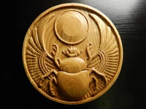 Wood carved picture wall decoration plaque. Egyptian scarab. Perfect gift - Picture 1 of 4