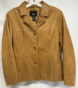Mossimo Women's Brown Genuine Leather Jacket Size L Buttoned - Picture 1 of 8