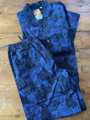 New NWT Robert Graham Blue Black Paisley two piece Cotton pajama set Sz Medium - Image 1 of 4
