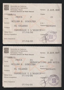 Spain Espagne Revenue Stamp Fiscal Tax Fishing License Oesca El Calamar - Picture 1 of 1