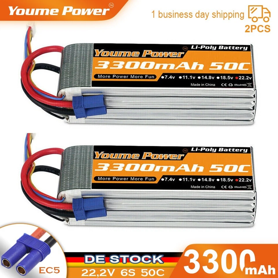 2pcs 22,2V 3300mAh 6S Lipo Akku EC5 für RC Hubschraub Boot Flugzeug Auto Lkw  - Bild 1 von 4