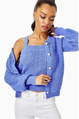 Nuevo Conjunto Suéter Lilly Pulitzer Zabrina Camiseta sin Mangas Cárdigan Perla Púrpura Clematis S Foto 1 de 4
