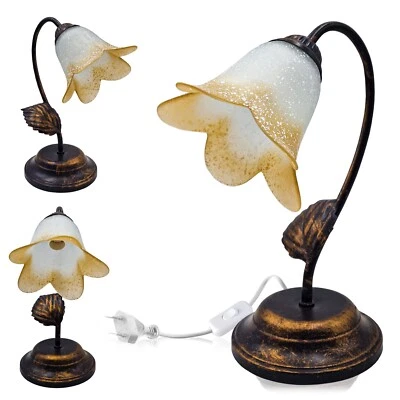 Abatjour lampada da Tavolo vetro antico vintage modernariato E14 interruttore - Immagine 1 di 4