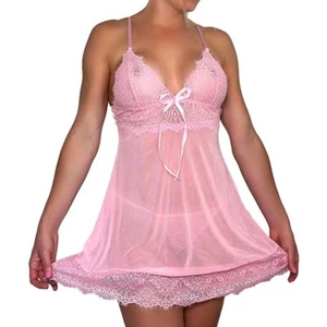 Lencería babydoll sexy de talla grande para mujer Ropa de dormir de encaje Conjunto de tanga - Imagen 1 de 50