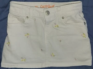 Girls white stretch denim mini SKIRT floral pattern size XS 4/5 adjustable waist - Picture 1 of 8