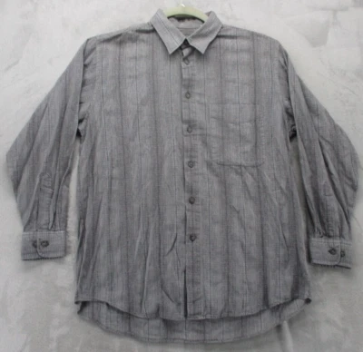 Camisa John Henry Abotonada Para Hombre M Gris con Patrón de Rayas 100% Algodón Foto 1 de 4