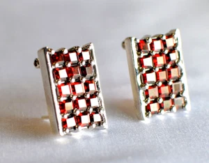 Lab Grown Garnet Earrings in Hexagonal Sterling Mount with Snap Keeper - Picture 1 of 6