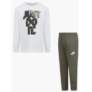 Nike Boys Olive 2pc Set Size 5 Long Sleeve Just Do It Shirt & Joggers BRAND NEW - Picture 1 of 4