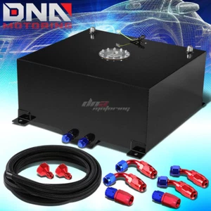 20 GALLON/78L BLACK ALUMINUM FUEL CELL GAS TANK+LEVEL SENDER+NYLON OIL FEED KIT - Picture 1 of 6
