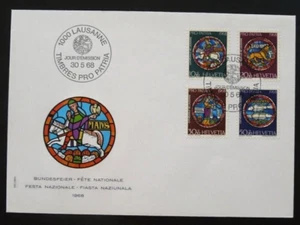 Switzerland PRO PATRIA STAINED GLASS COMPLETE SET 1968 SET FDC UNADDR - Picture 1 of 1