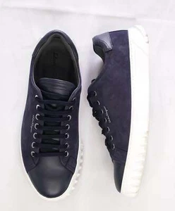 Salvatore Ferragamo "Rhinoceros" Solid Navy Suede/Leather Sneakers 7 M - Picture 1 of 7