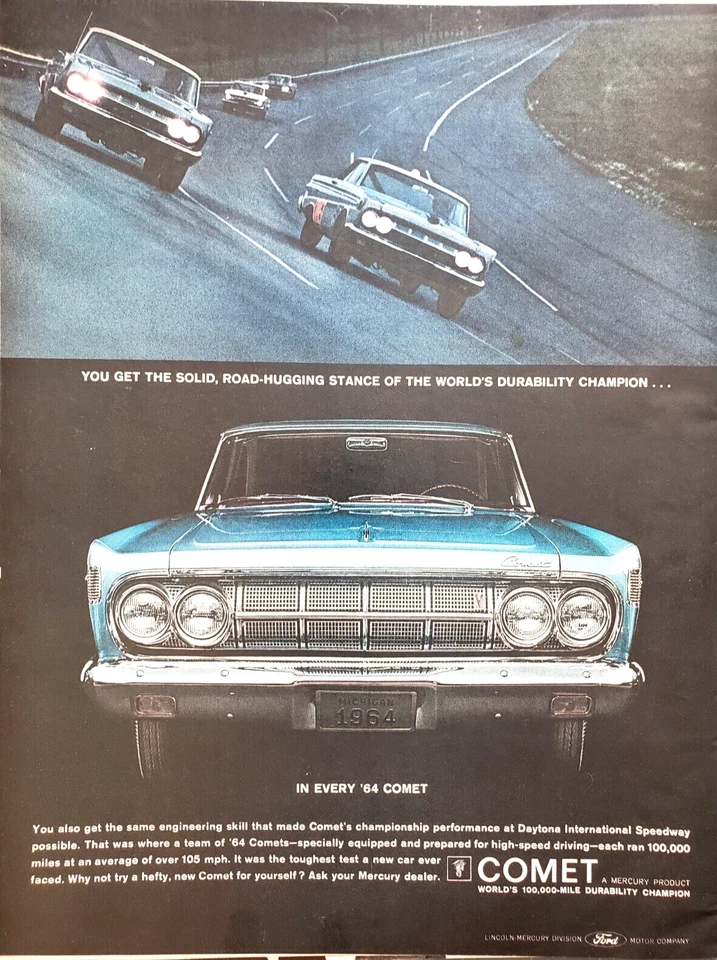 PRINT AD 1964 Mercury Comet World Durability Champion Daytona Speedway Track - Image 1 of 1