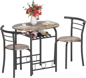 3 Pieces Dining Set for 2 Small Kitchen Breakfast Table Set Space Saving Wooden  - Picture 1 of 8