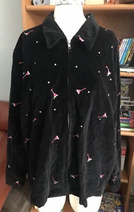 Quaker Factory Size XL Black Velour Holiday Rhinestone Cocktail Full Zip Jacket - Picture 1 of 10