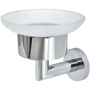 Soap Dish Bathroom Accessory Frosted Glass Tray Chrome Holder Wall Mounted - Picture 1 of 4