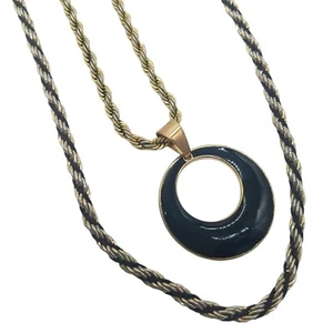 Lot of 2 Necklaces Gold Tone with Black Braiding and a Black Pendant Fashion - Picture 1 of 8