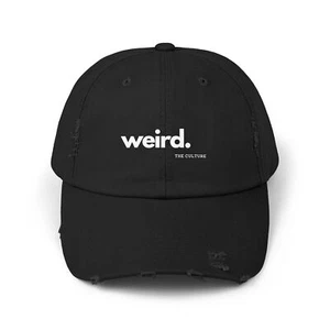 Funny Quotes Words 'Weird' Vote 2024 Distressed Cap Hat - Picture 1 of 4