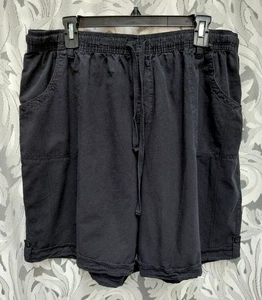 1X KAREN SCOTT BLACK 100% COTTON WOVEN SHEETING PULL-UP DRAWSTRING SHORTS PANTS - Picture 1 of 5