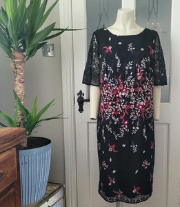 Black Lace Floral Embroidered Occasion Dress size 20 - Picture 1 of 6