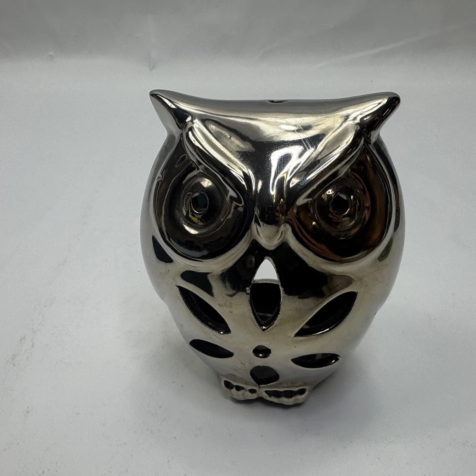 Unbranded Silver Owl Ceramic Tealight Holder Cut-Out Candle Lantern - Image 1 of 4