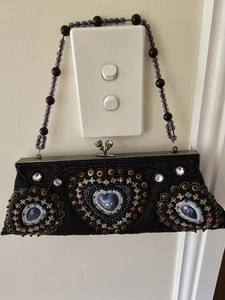 Milleni evening Black Heart beaded hand bag Beautifully Done Purse Clutch - Picture 1 of 18