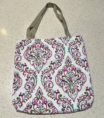 Bolso de Mano Rosa Azul Paisley Tejido Algodón Nylon Asas Forrado Reutilizable Usado Foto 1 de 4