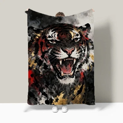 Cool Tiger Comfy Flannel Bedspread Sofa Throw Blanket Birthday Christmas Gift - Image 1 of 4