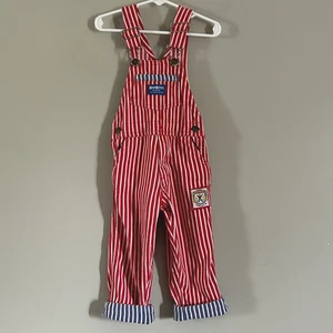 Vintage Oshkosh Overalls Size 3T Red Pinstripe Sweats Blue Cuffs USA 100% Cotton - Picture 1 of 14