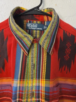 Винтажная мужская рубашка Polo Ralph Lauren с подбородочным ремешком Aztec Southwestern Beacon Serape - Изображение 1 из 4