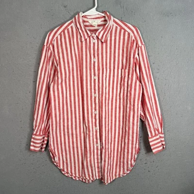 Camisa con botones a rayas rojas y blancas H&M para mujer talla XS mezcla de lino Foto 1 de 4