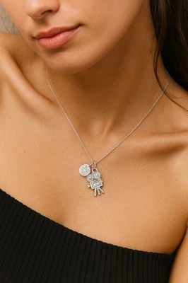 Movie Camera Pendant Necklace CZ Silver Tone-Film Director Gift, Retro Jewelry - Image 1 of 4