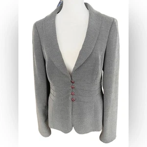 Classique Entier charcoal gray/white patterned button front lined jacket size 6. - Picture 1 of 8