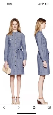 Vestido Camisa Tory Burch Cinturón Cora Cambray Lavado a la Piedra Manga Larga Abotonada 4 Foto 1 de 4