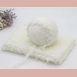 Newborn Studio Photography Props Baby Blanket Swaddling Wrap Mohair Hat Yarn Set - Picture 1 of 19