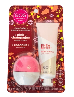 Праздничный бальзам для губ и лосьон для рук EOS розовое шампанское и кокосовая коллекция ограниченное издание - Изображение 1 из 3