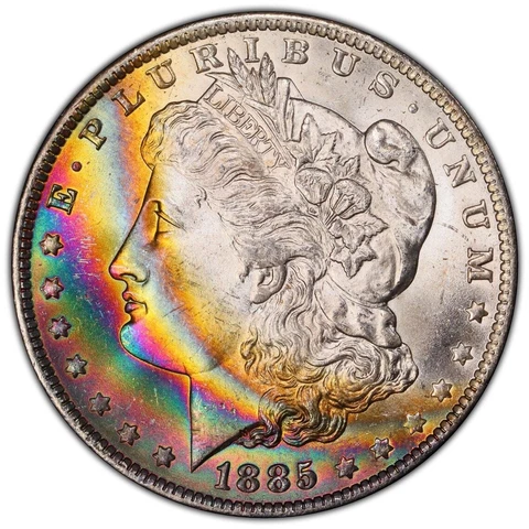 1885-O Morgan Dollar PCGS MS65 Stunning Luster Bomb Rainbow Toned Gem W/Video Cover