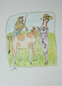 William Steig: Cow Adoring a Lady & Scolding Farmer, Greeting Card NEW & Sealed