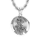 Men's XL 925 Sterling Silver St Saint Michael Medal Antique Pendant Necklace