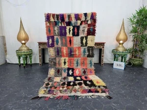 Moroccan Handmade Vintage Rug 3'1''x 6'5'' Berber Checkered Multicolor Carpet - Picture 1 of 12