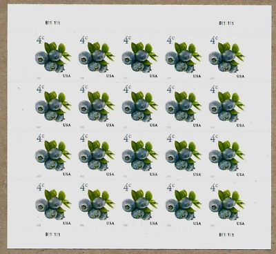 BLUEBERRIES SCOTT #5652 FRUIT NATURE 2022 US 4c MINT VERY FINE STAMP SHEET NIP - Image 1 of 2
