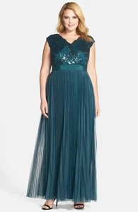 Adrianna Papell Sequin Bodice Pleat Tulle Gown (Plus Size) (Size 14W) - Picture 1 of 1