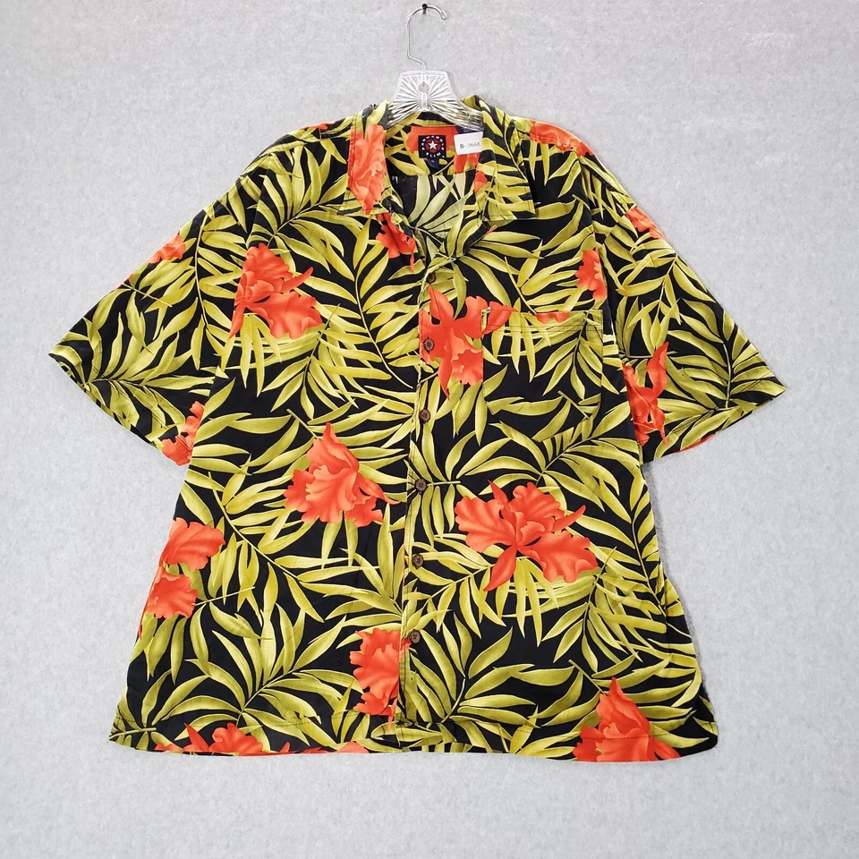 Camisa Panhandle Slim Hombres Abotonada XL Verde Floral Estampado de Hojas Cuello Hawaiano Foto 1 de 4